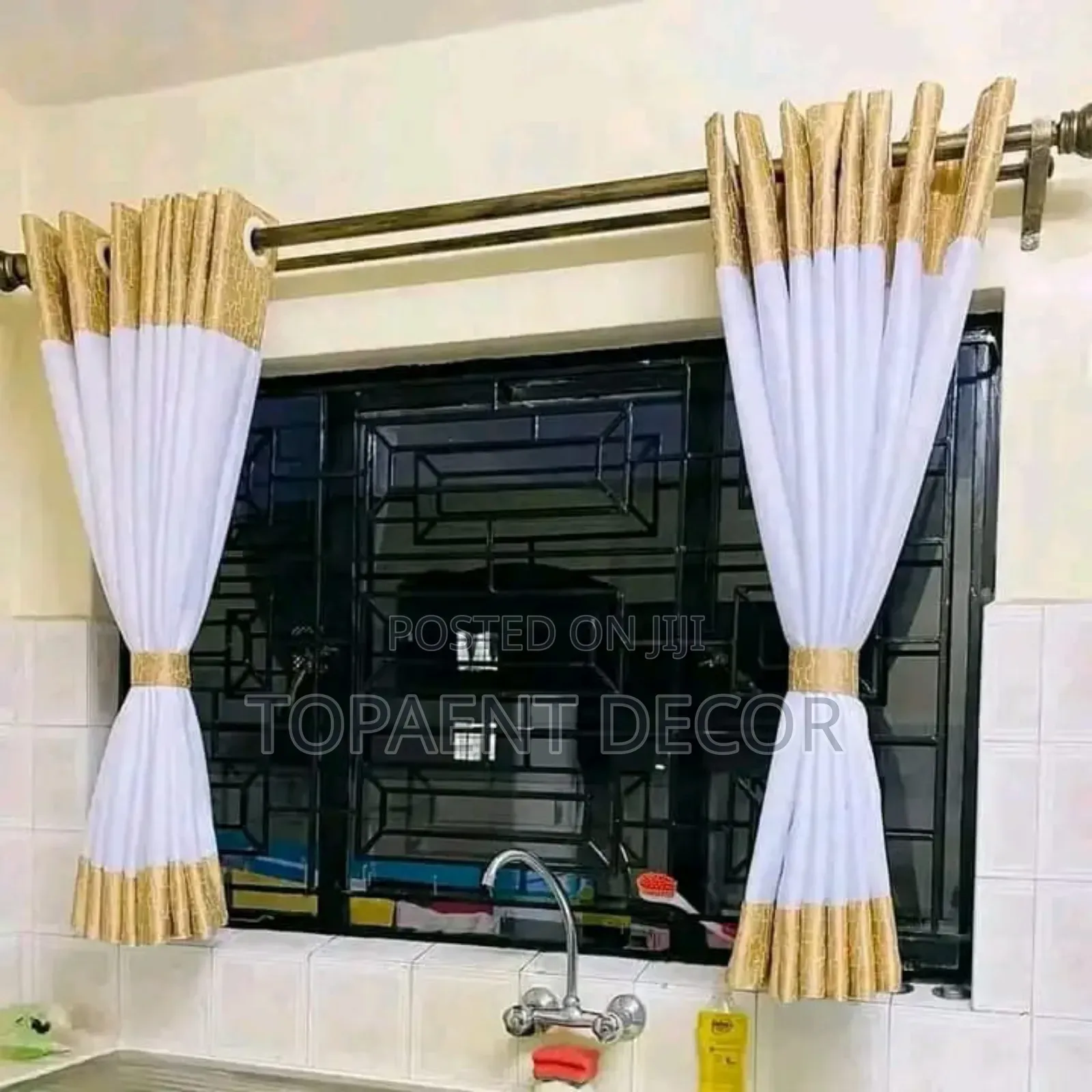 Kitchen Beige Themed Window Sheer