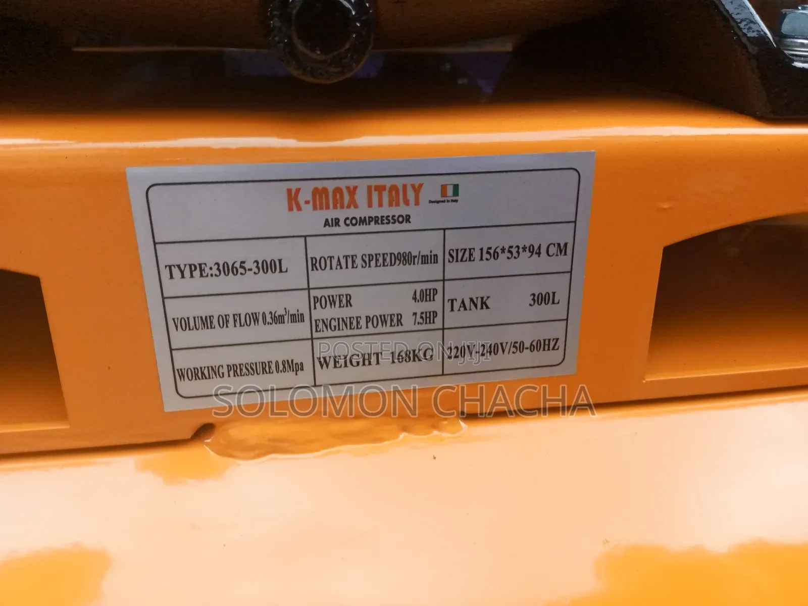 Kmax Italy 300L 2 in 1 Air Compressor Engine 7.5hp Motor 4hp