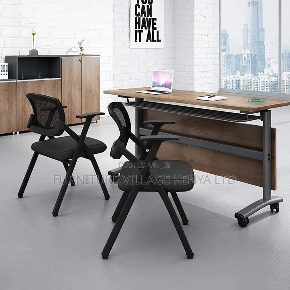 Folding Training Chair, Black Meeting Room Desk Seat