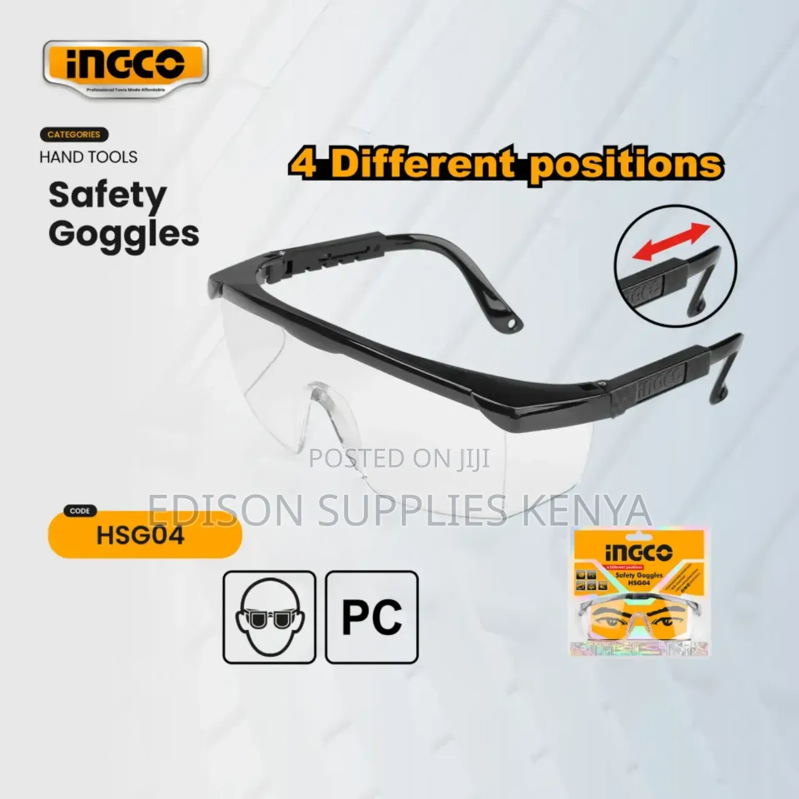 INGCO Safety Goggles HSG04 Clear Safety Glasses Adjustable