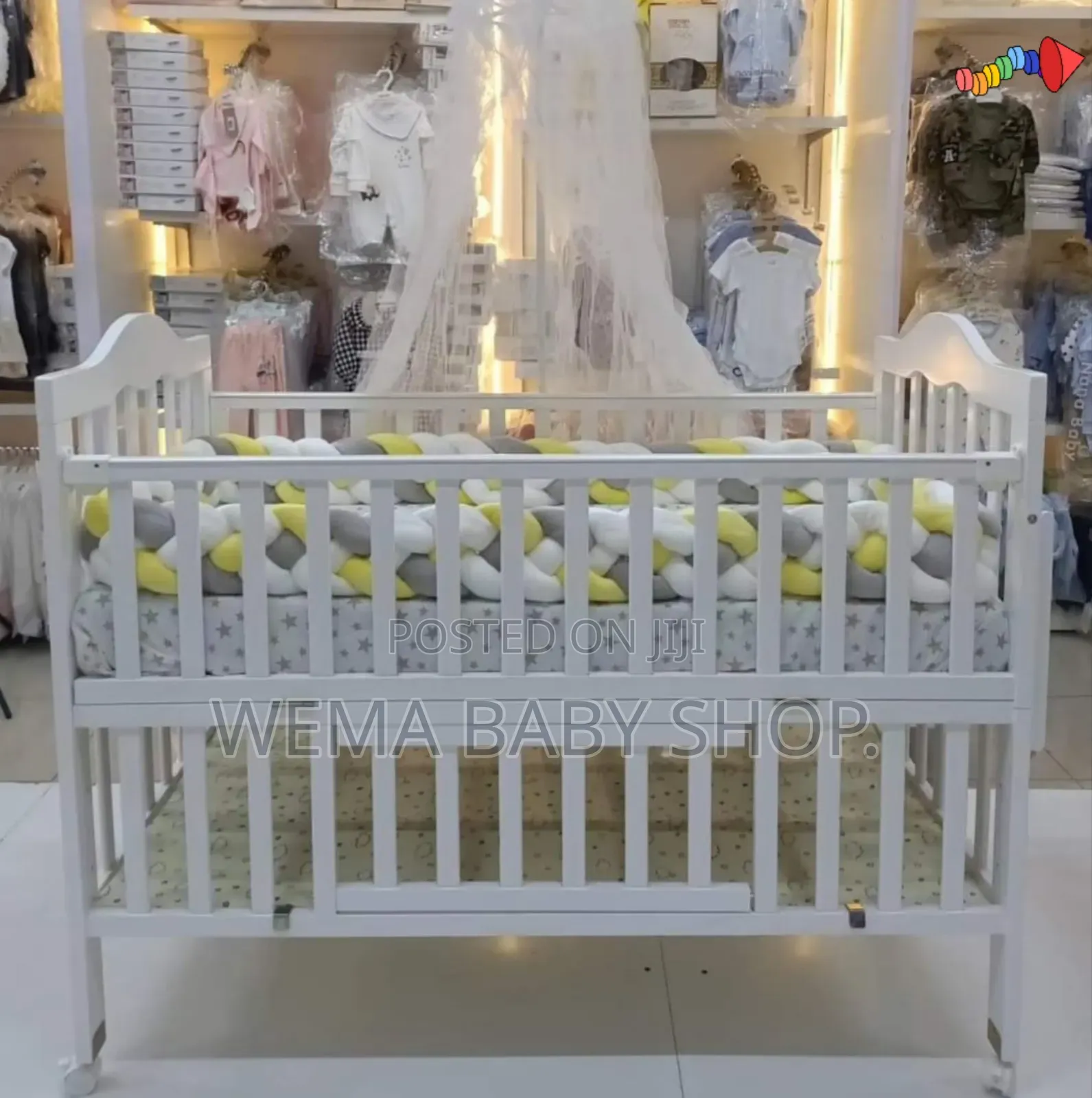 Wheeled Imported Cot With Mattress ,Braided Bumpers M/Net