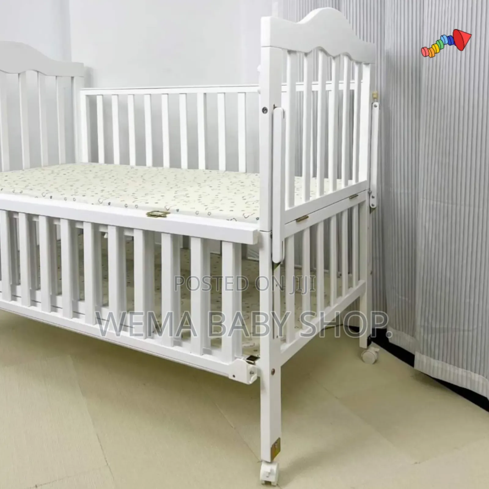 Wheeled Imported Cot With Mattress ,Braided Bumpers M/Net