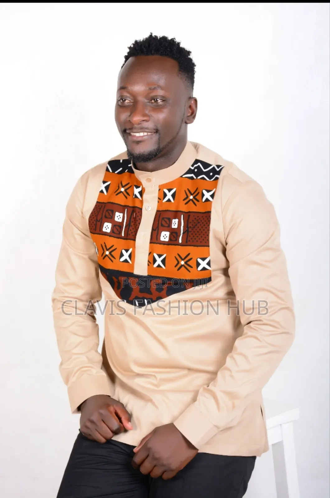 Biege African Shirts for Men