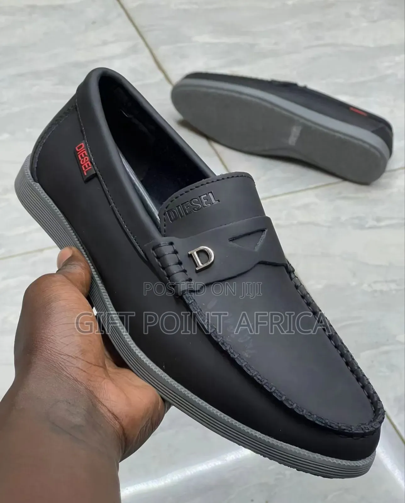 Black Diesel Loafers Shoes for Men