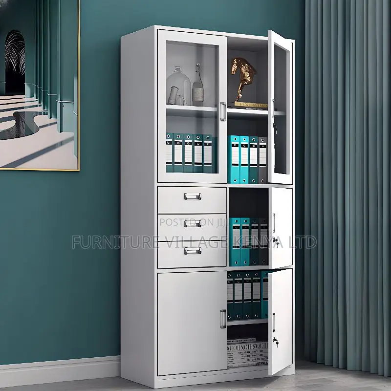 Half-Glass Steel Office Storage Cabinet With Safe