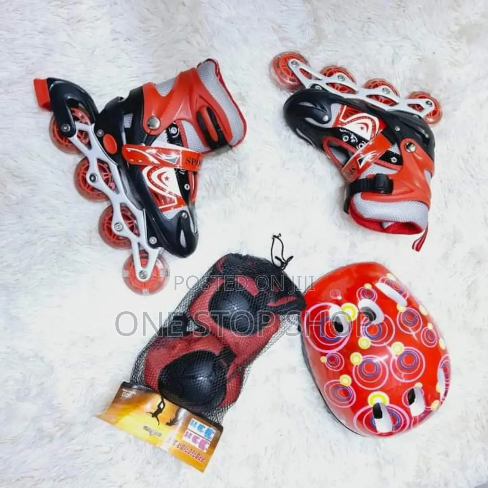 31-42 Red Skates Shoes With Helmet+Knee and Arm Guards