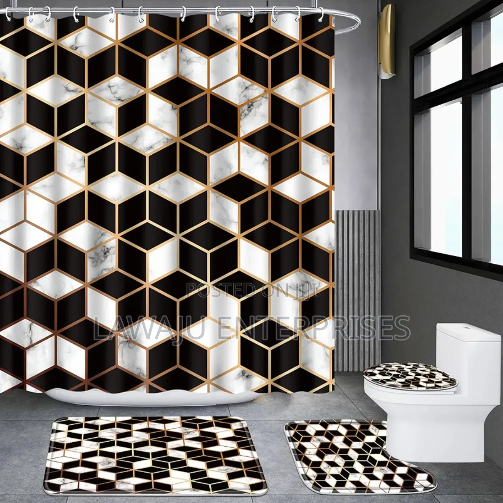 Black and White 4 in 1 Shower Curtain Set