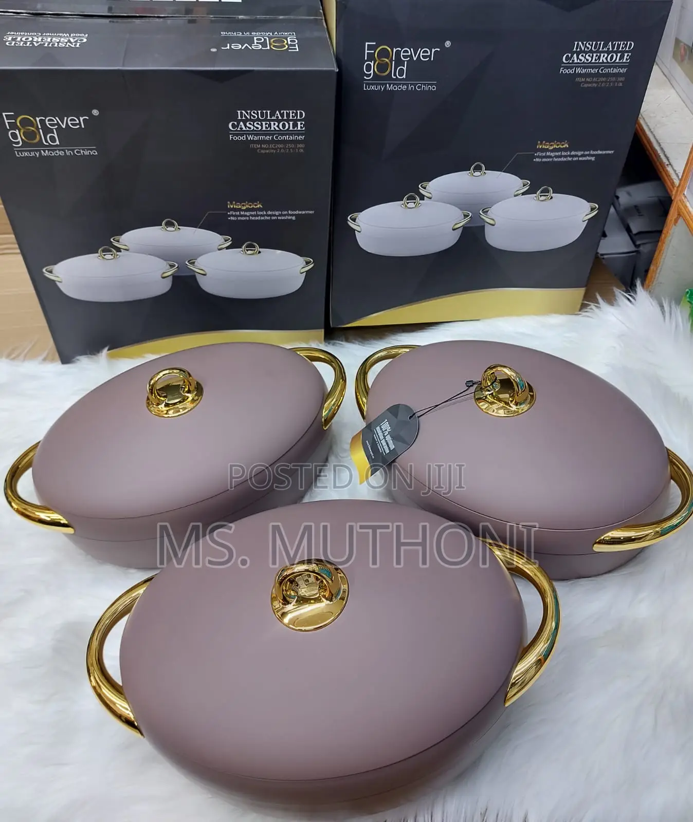 3pcs Insulated Forever Gold Casserole Hot Pots