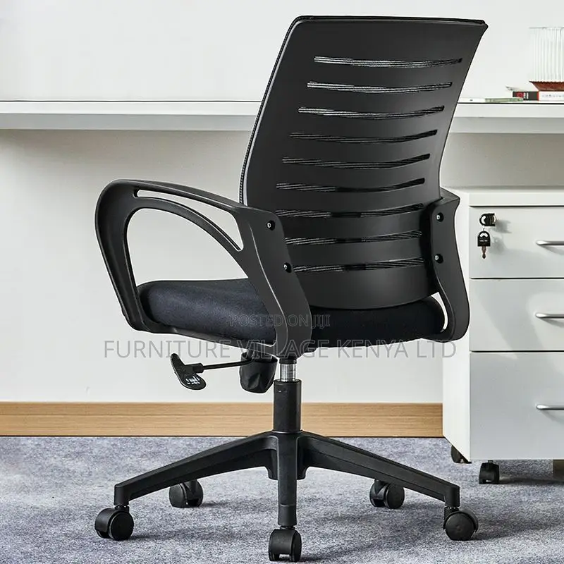 Ergonomic Black Fabric/Upholstered Study Chair With Rollers