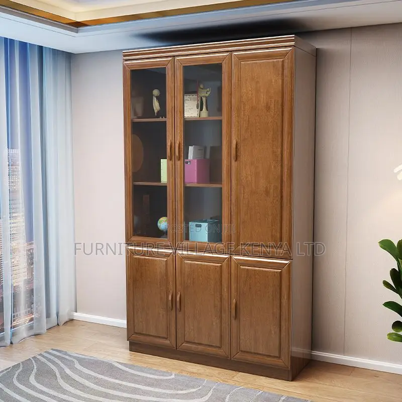 3-Door Wooden Executive Office Storage Cabinet in Brown