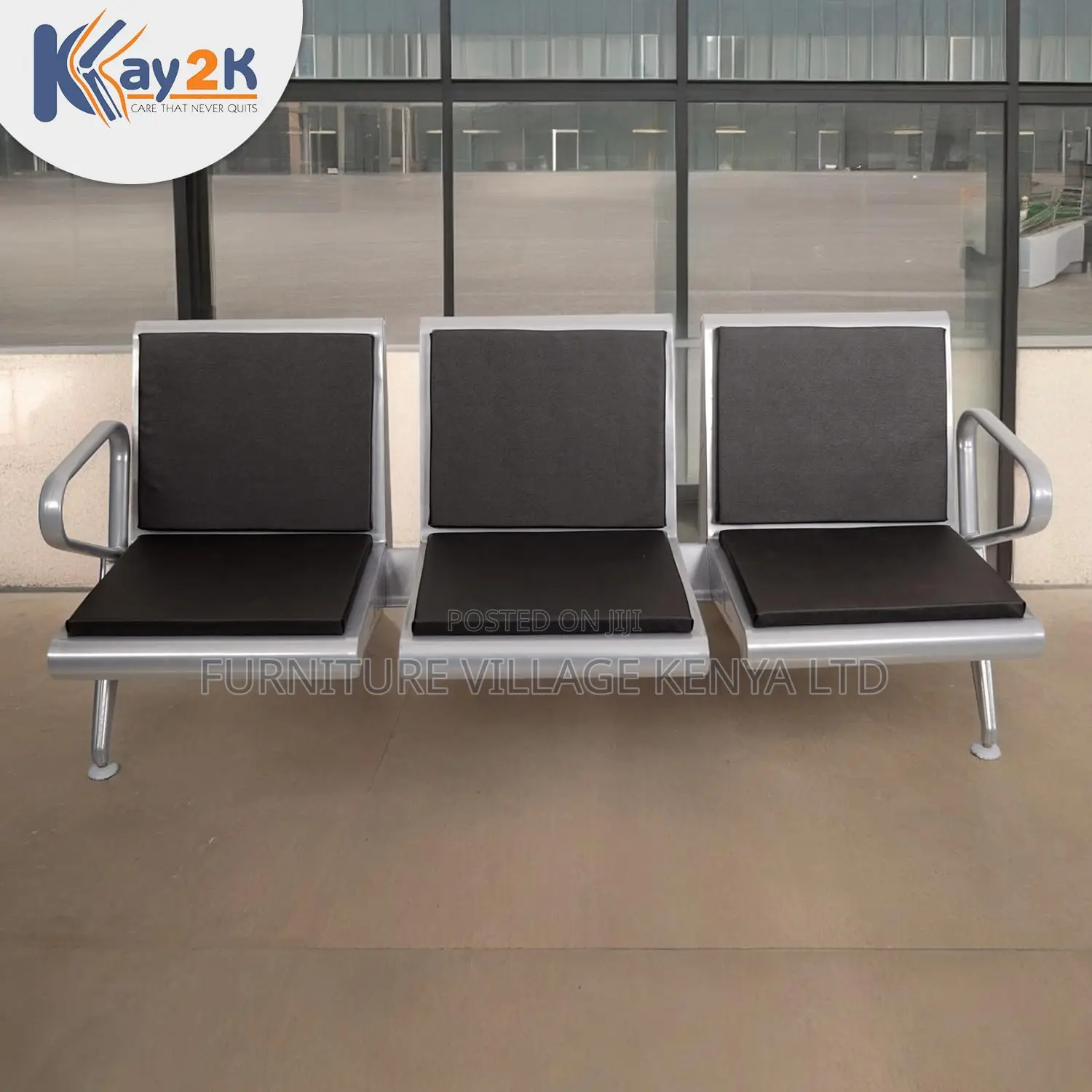 Reception Bench, Three Seater Waiting Room Chair in Black