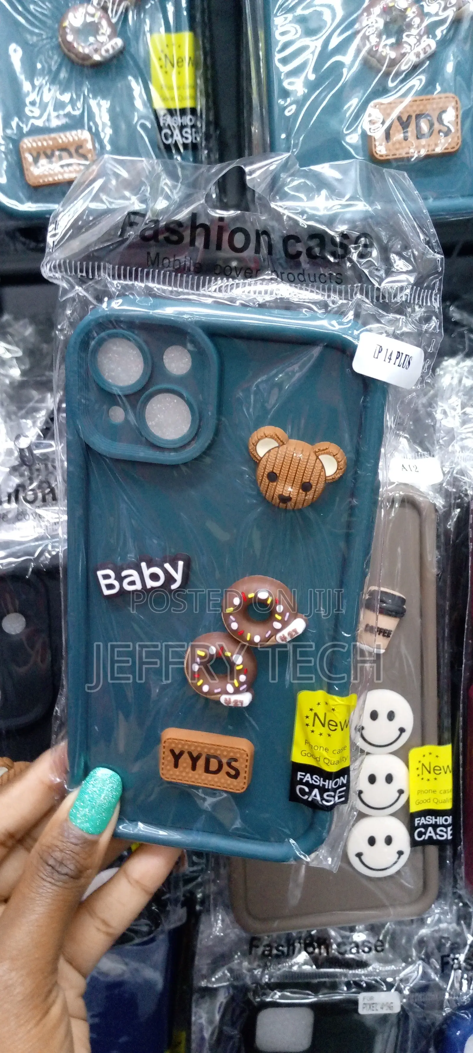 Cute 3D Doll Coffee Little Bearphone Case for iPhone 14 Plus