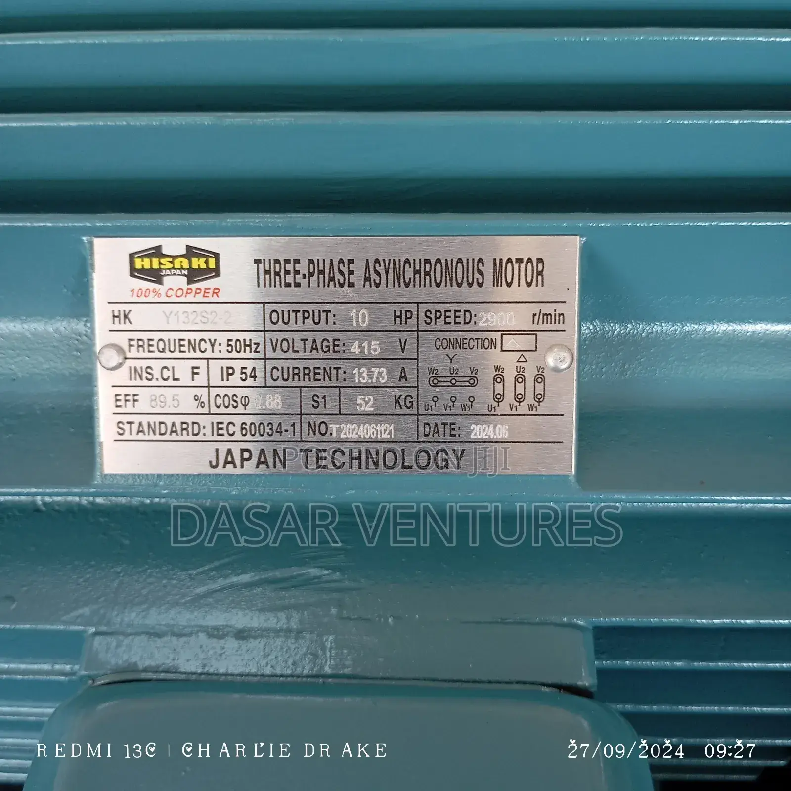 10hp Motor, Three Phase, Low Speed, Hisaki Japan