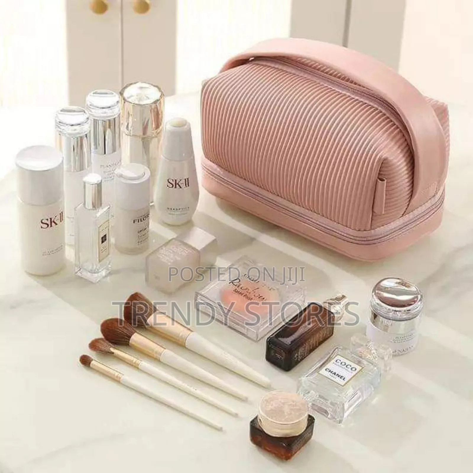 Pink Waterproof Double Layer Cosmetic Bag