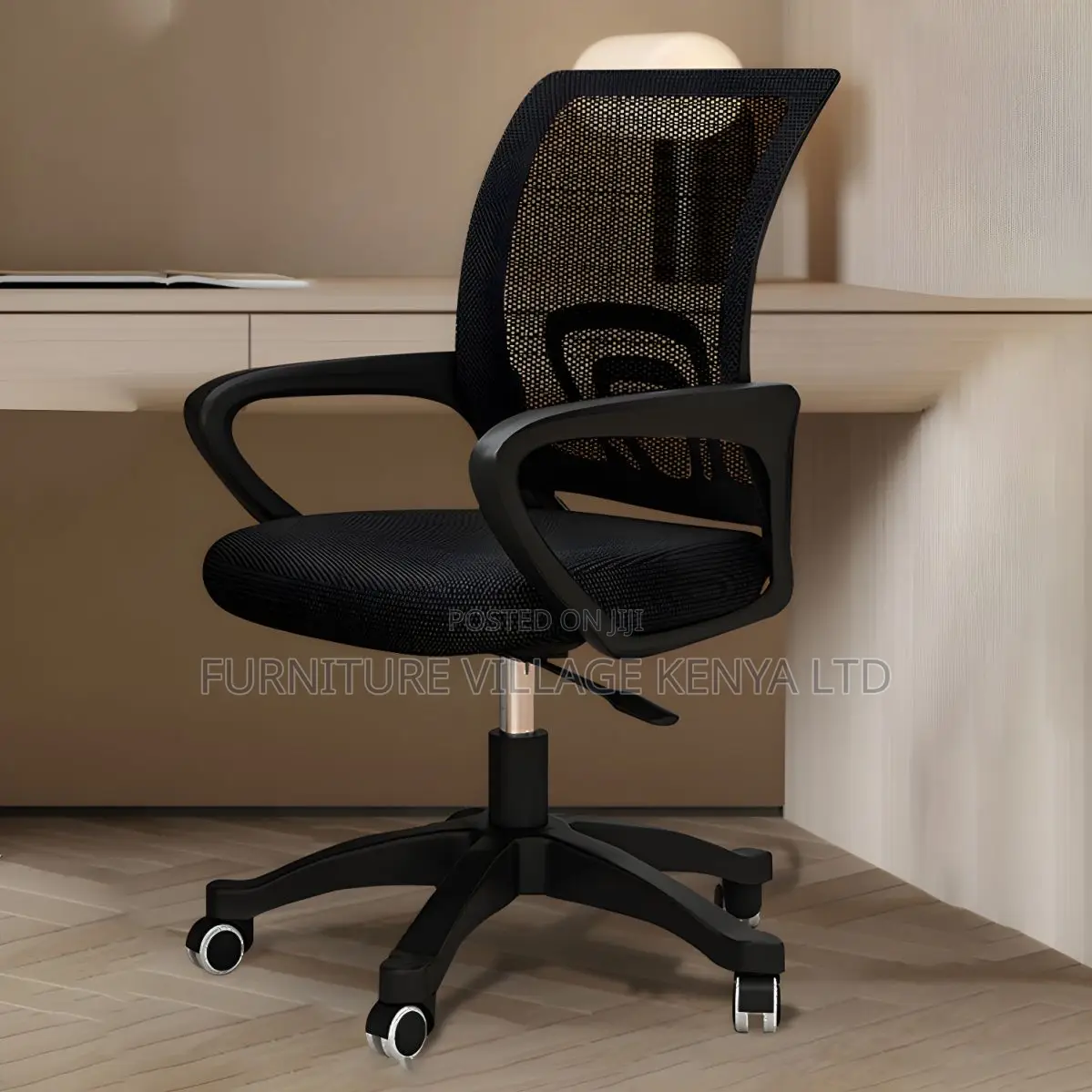 Modern Black Mesh Office Task Chair With Fixed Arms