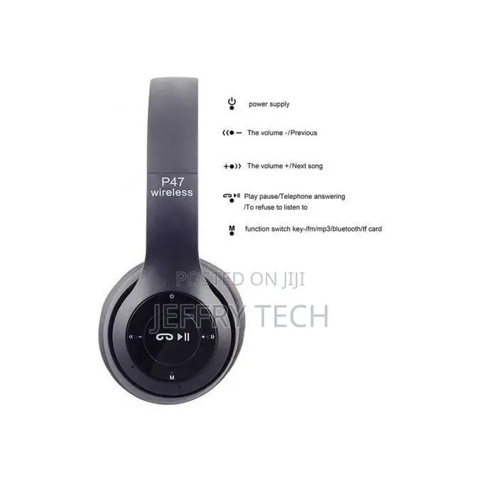 P47 MP3 Headset - Bluetooth - Black - Built-in Microphone