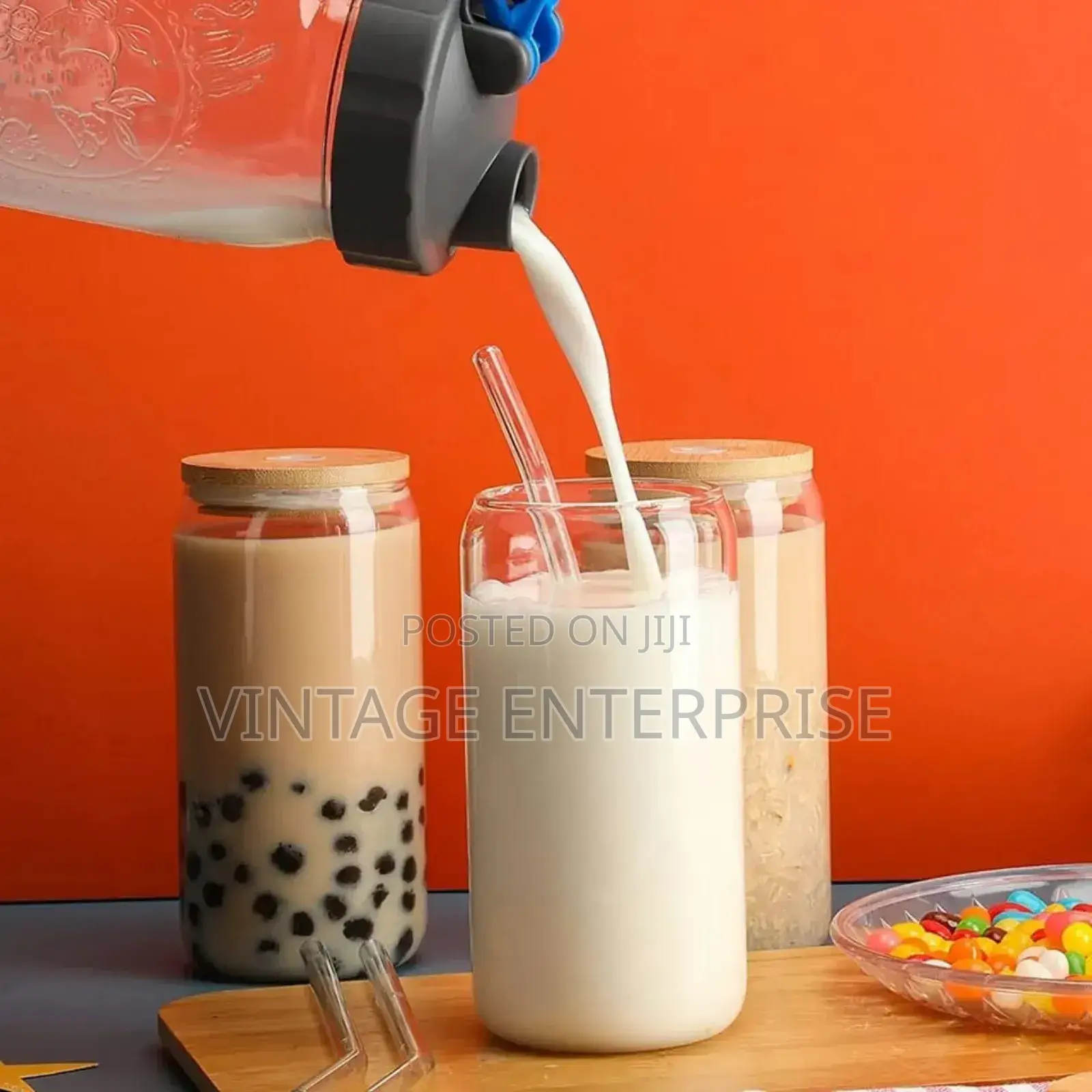 500ml Glass Cup With Lid and Straw Transparent Tea Cup