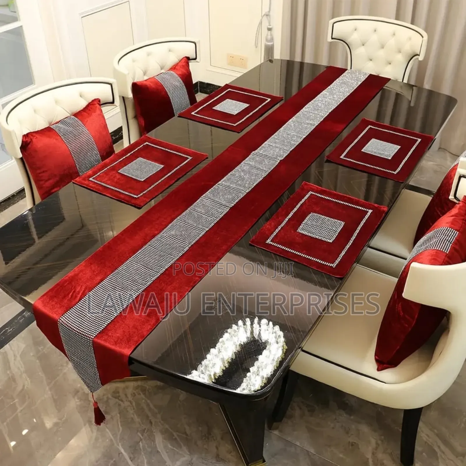 13pc Elegant Silky Table Runner Plus Placement Mats