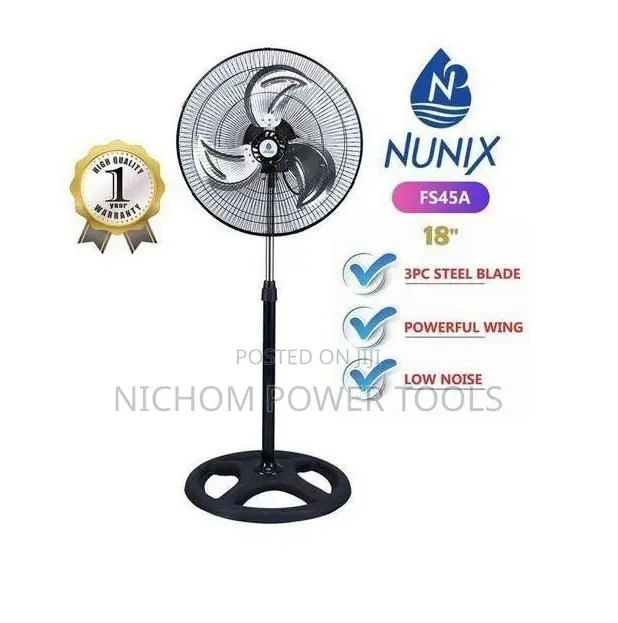 Nunix Top Quality Free Standing Fan With Steel Blade 18"