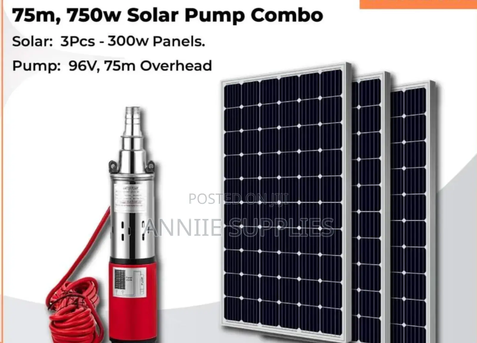 New Solar Dc 75m Head/3m Cubic Submersible Pump+ (3)300w Solar Panels