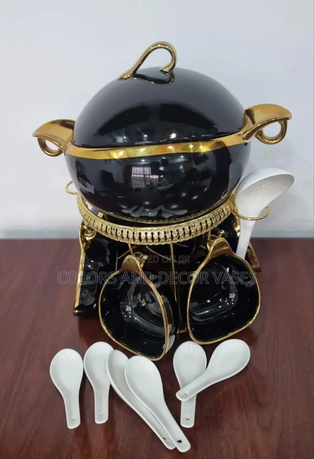 16pc Ceramic Soup Set on Golden Stand Available in 4 Colors