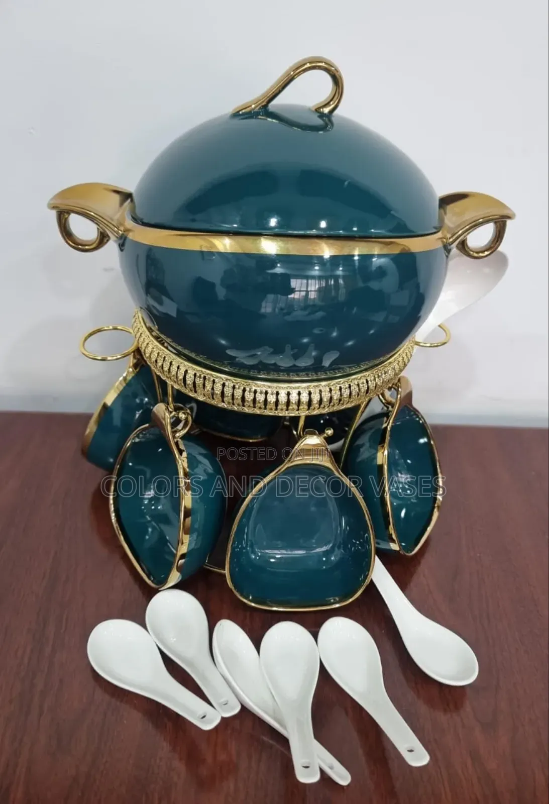 16pc Ceramic Soup Set on Golden Stand Available in 4 Colors