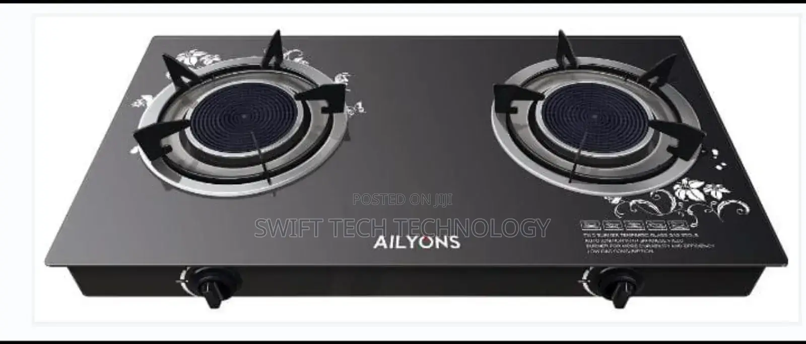 AILYONS 2 Burner Glass Top Gas Cooker Infrared Double Burner