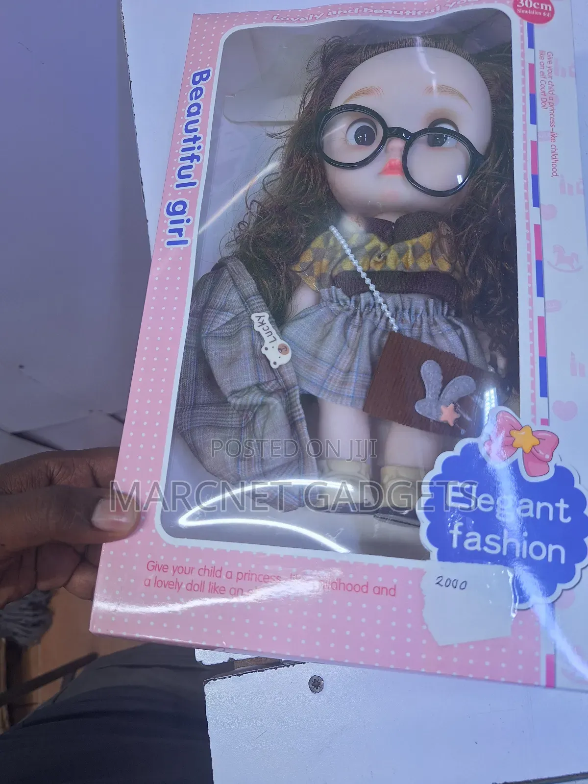 30cm Elegant Lucky Girl Doll With Cap, Glasses, Bag Cloth