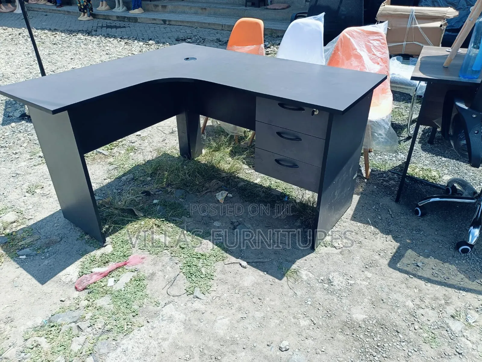 Gray L Shaped Office Desk