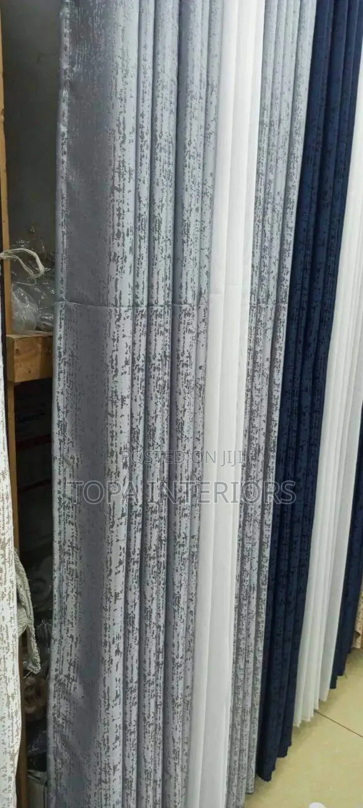 Grey and Navy Blue Blended Window Curtains Grey/Blue Curtain