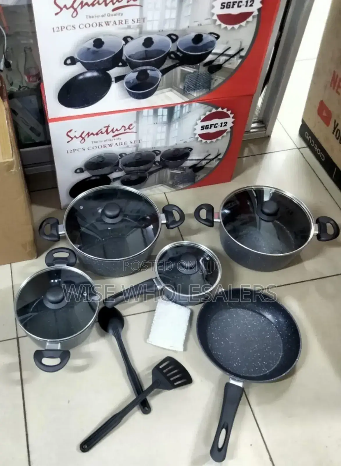 Signature 12 Pcs Non Stick Marble Aluminum Cookware Set