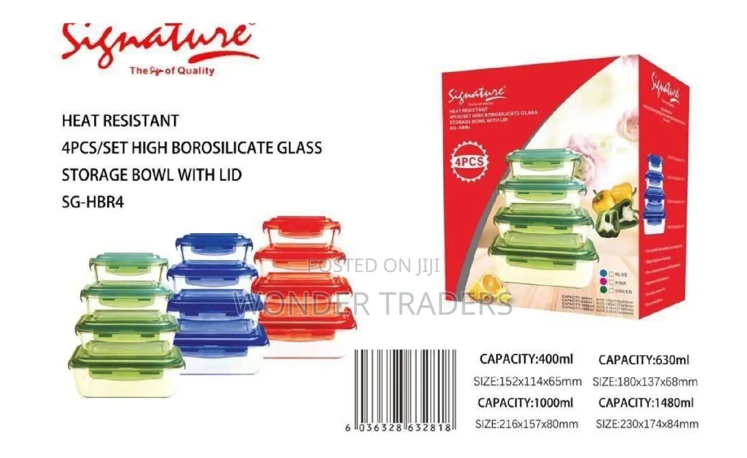 4 Pieces Set High Borosilicate Glass Lunch Box/Storage Bowl