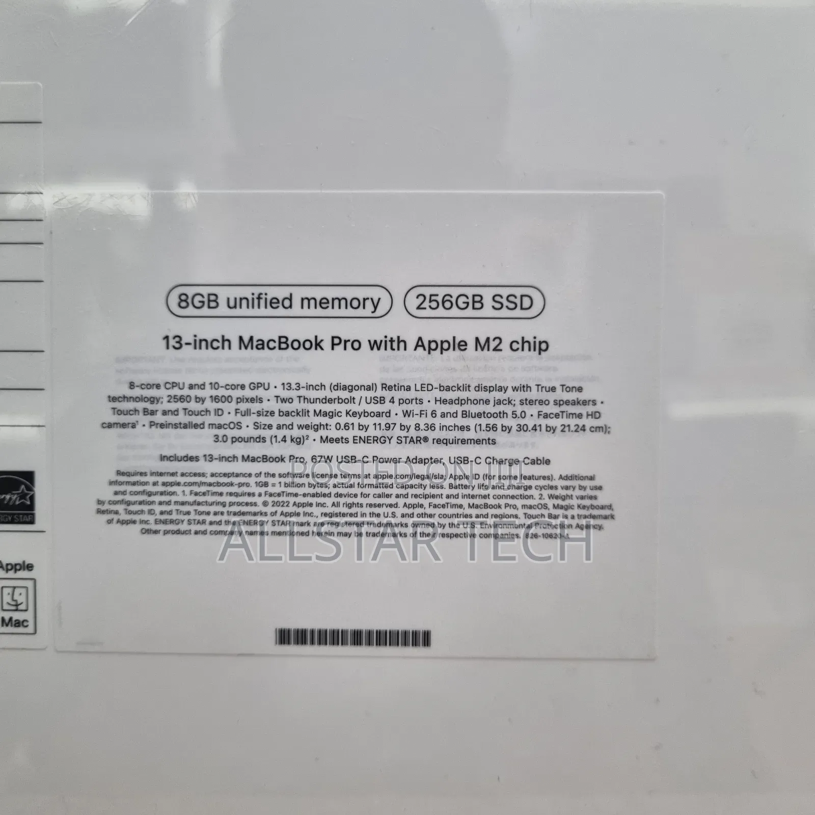 New Laptop Apple MacBook Pro 2022 M2 8GB Apple M2 SSD 256GB