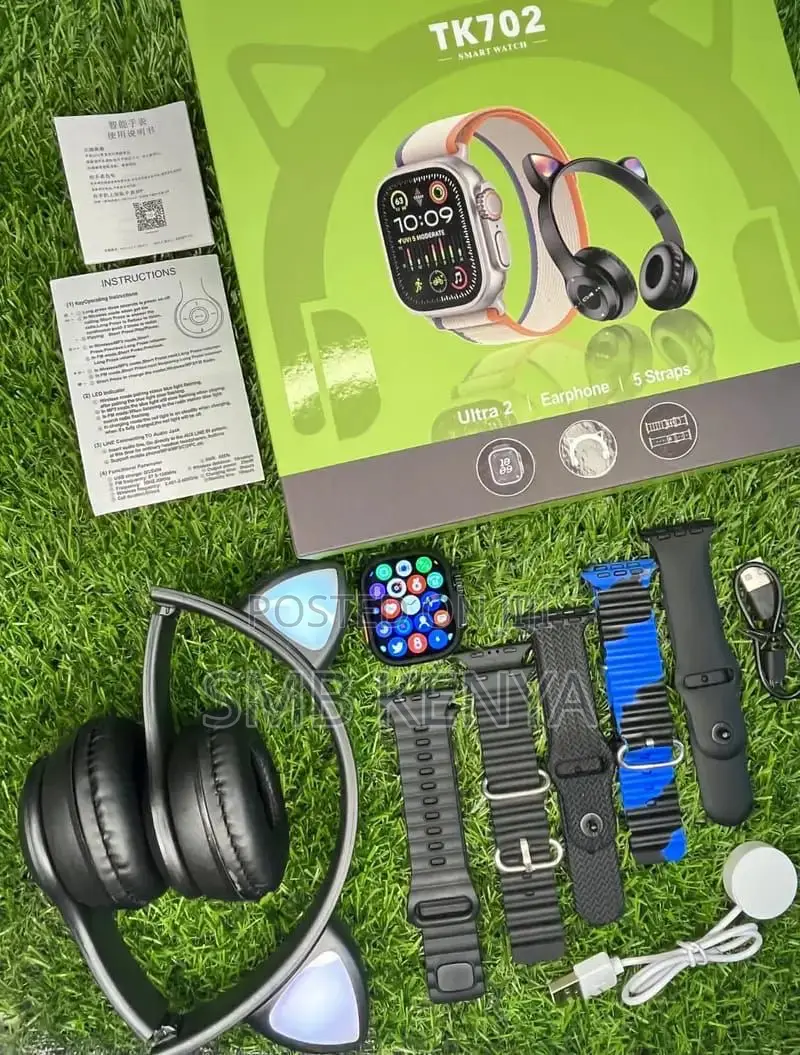 TK702 Smart Watch and Headphones Combo With 5 Straps