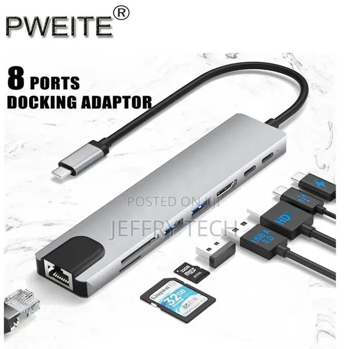 USB C Hub Ethernet USB C HDMI Adapter 8 In1 Multiport Typ