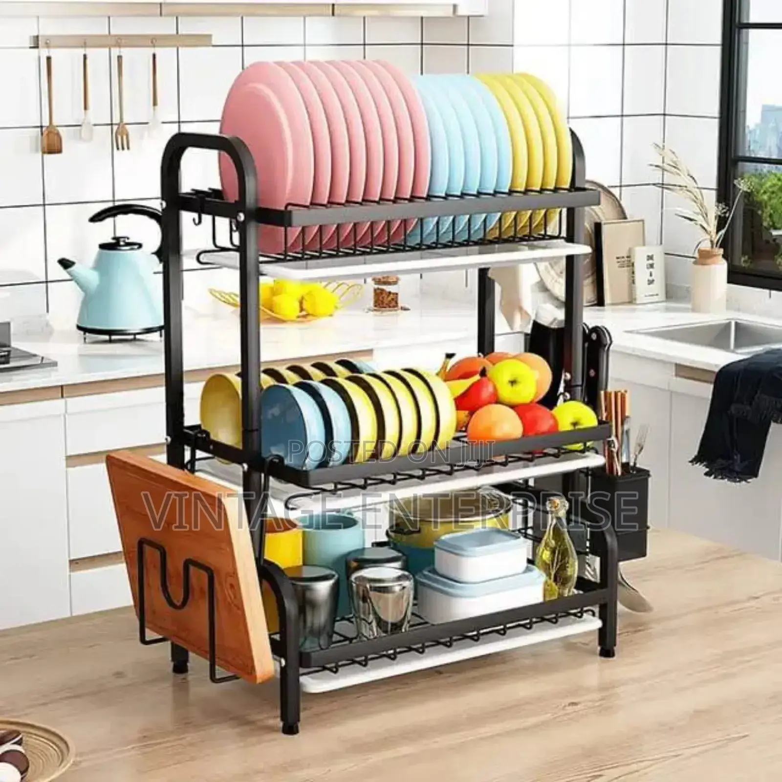 Tier Dish Rack With Cutlery Holder and Chop Board Holder