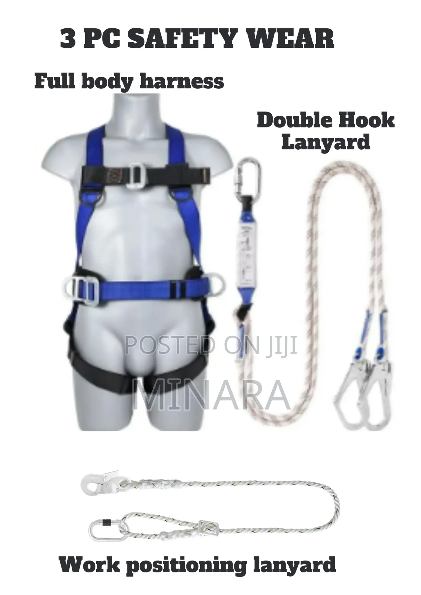 Full Body Safety Harness, Double Hook Lanyard
