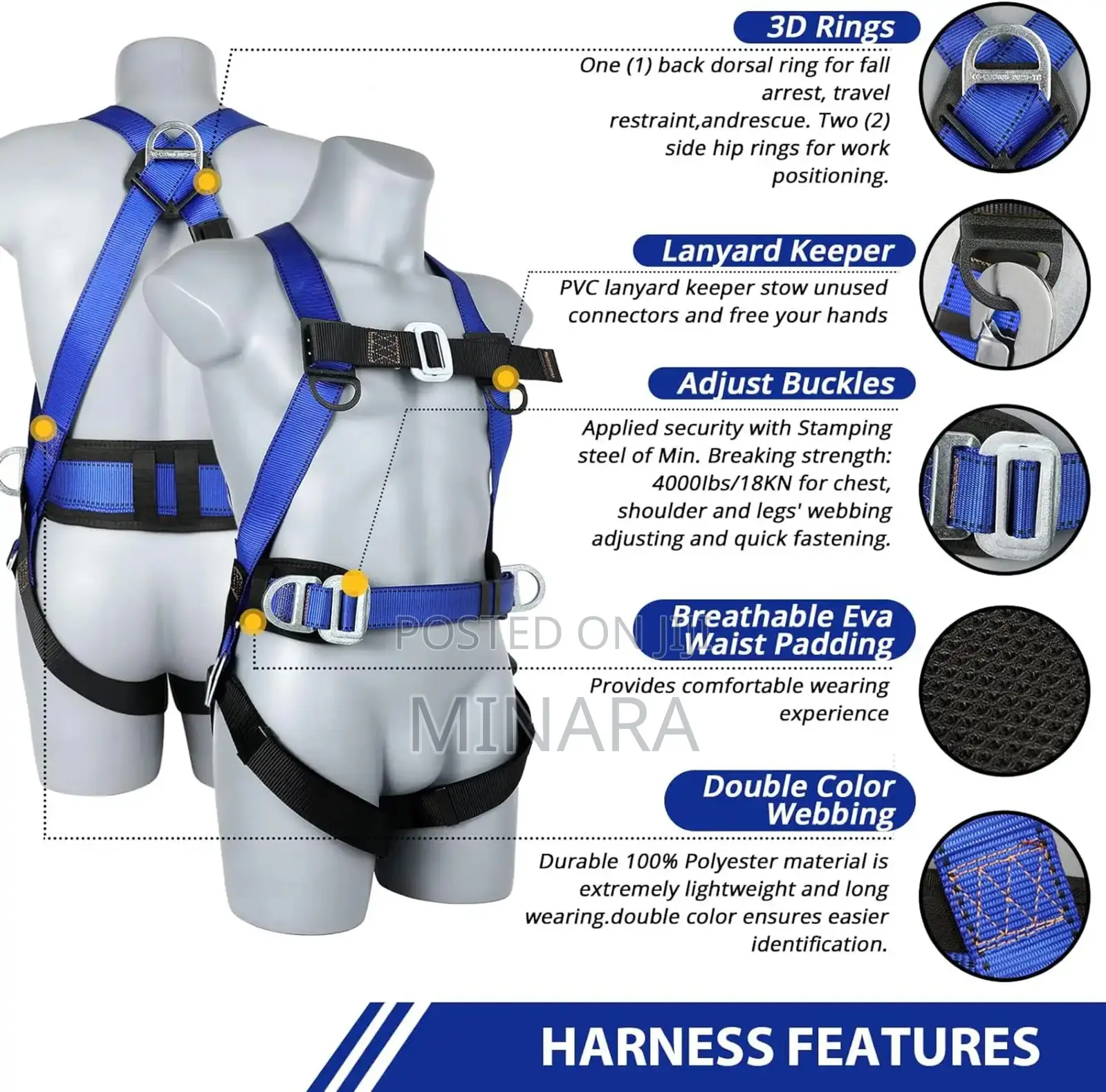 Full Body Safety Harness, Double Hook Lanyard