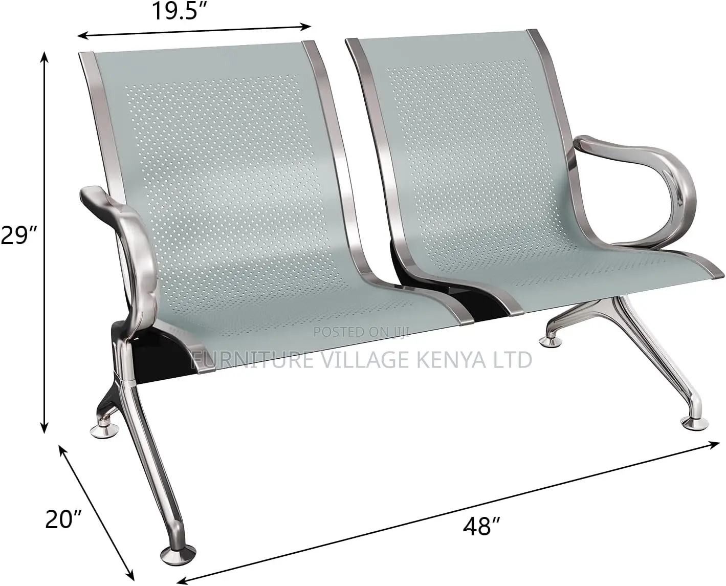 2-Seater Silver Office Waiting Room Bench, Guest Chairs