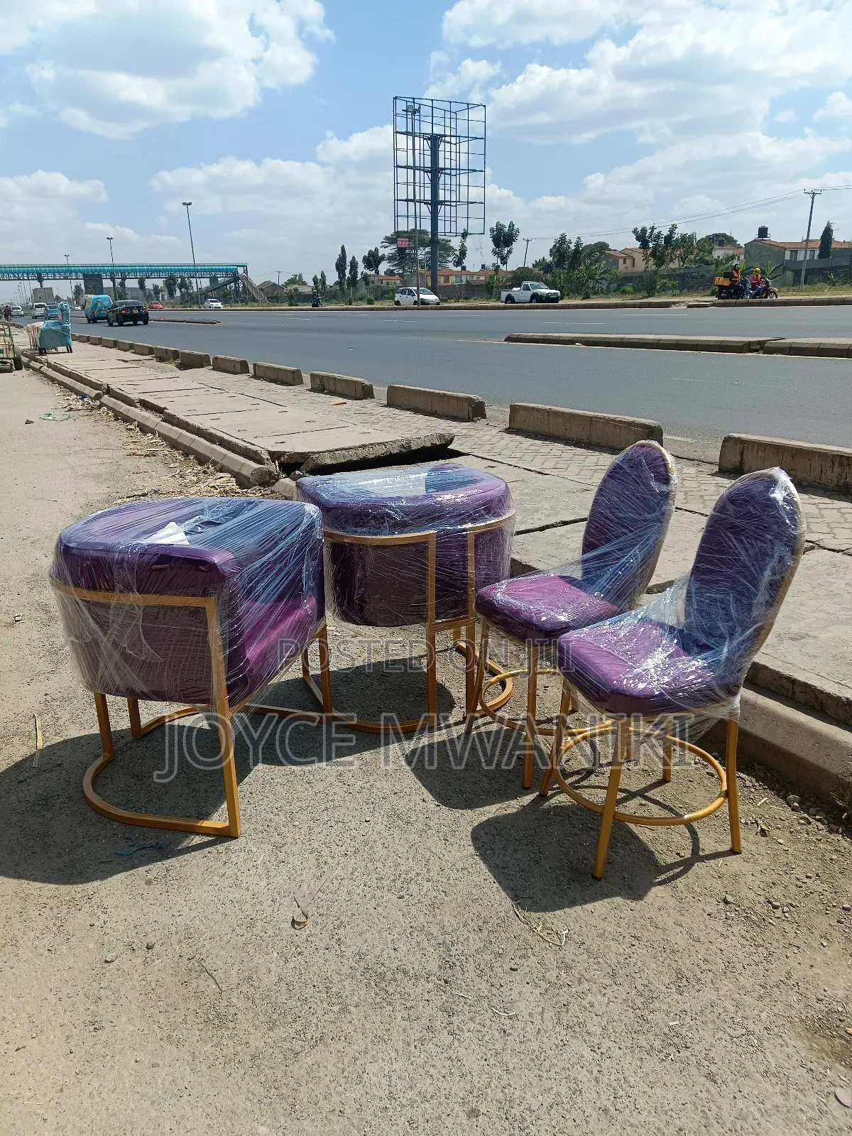 Manicure Seats, 4 Pieces, Purple and Gold 