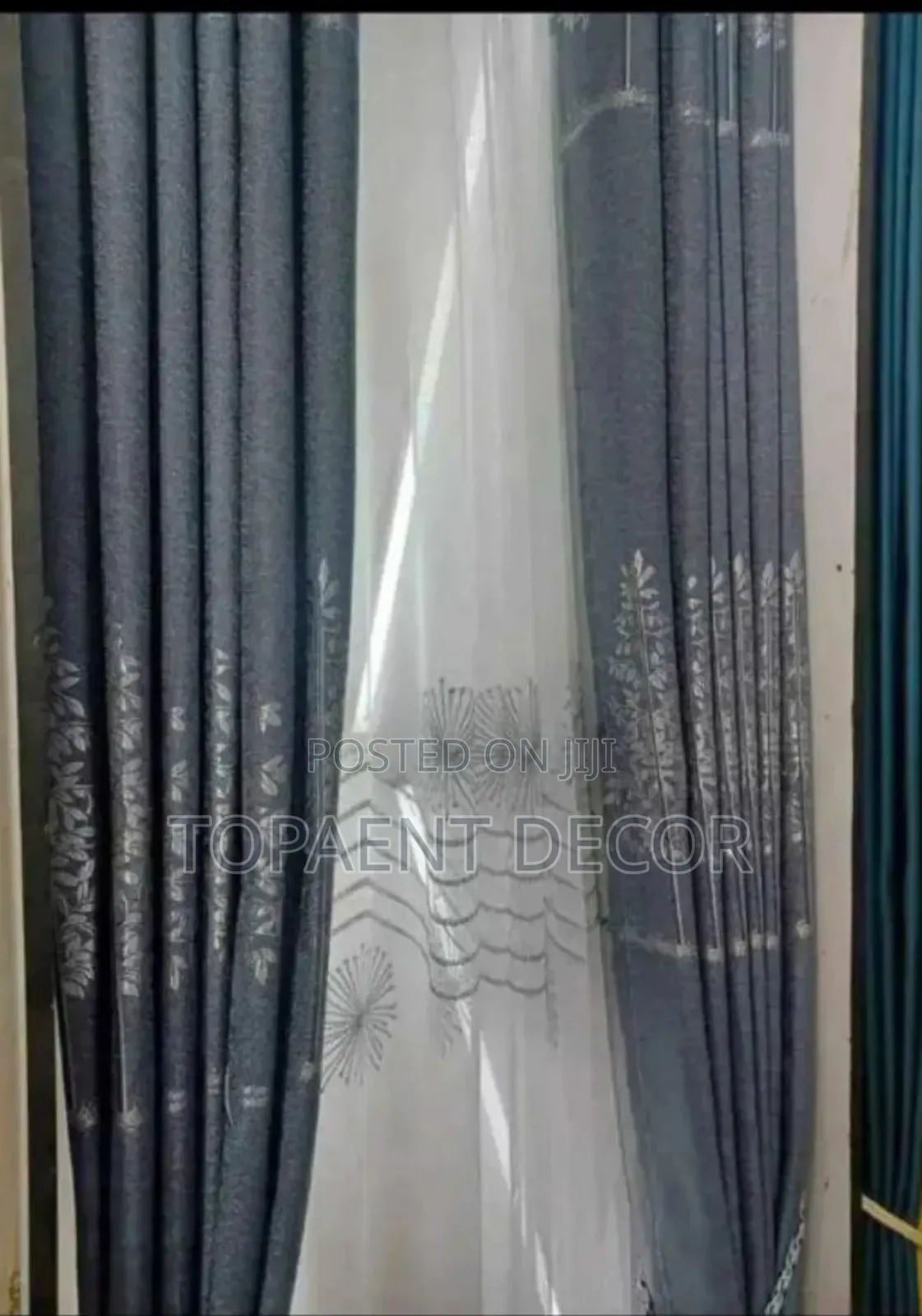 Grey Flowered Window Curtains and Sheers