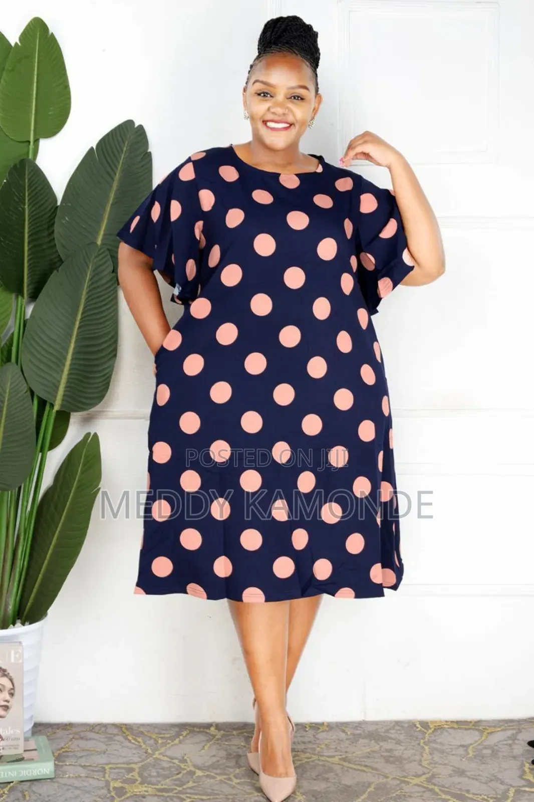 Green Shift Dress With Red Flowers