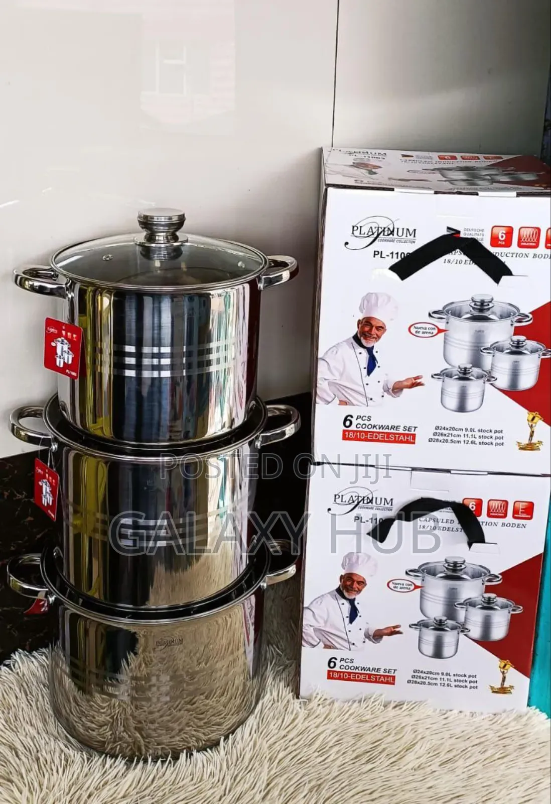 Platinum 6pc Cookwarem Has 9/11.1/12.6ltrs Pot