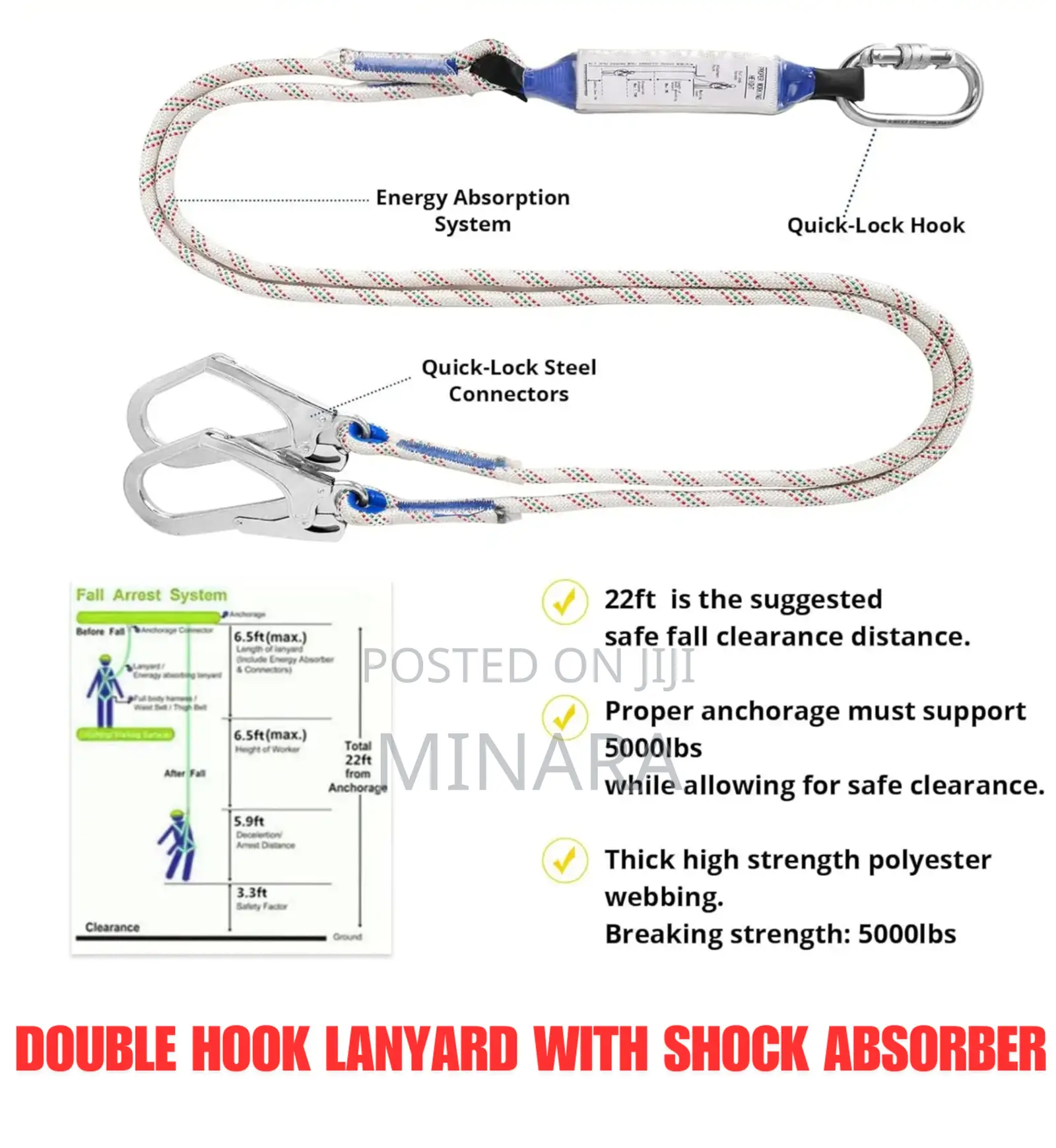 Double Hook Lanyard, Fall Arrest Lanyard