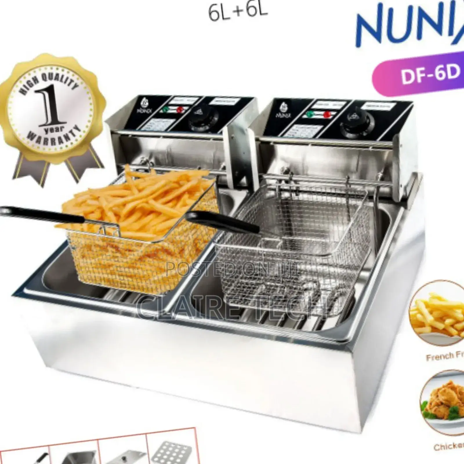 Nunix Double Electric Deep Fryer Stainless Steel French