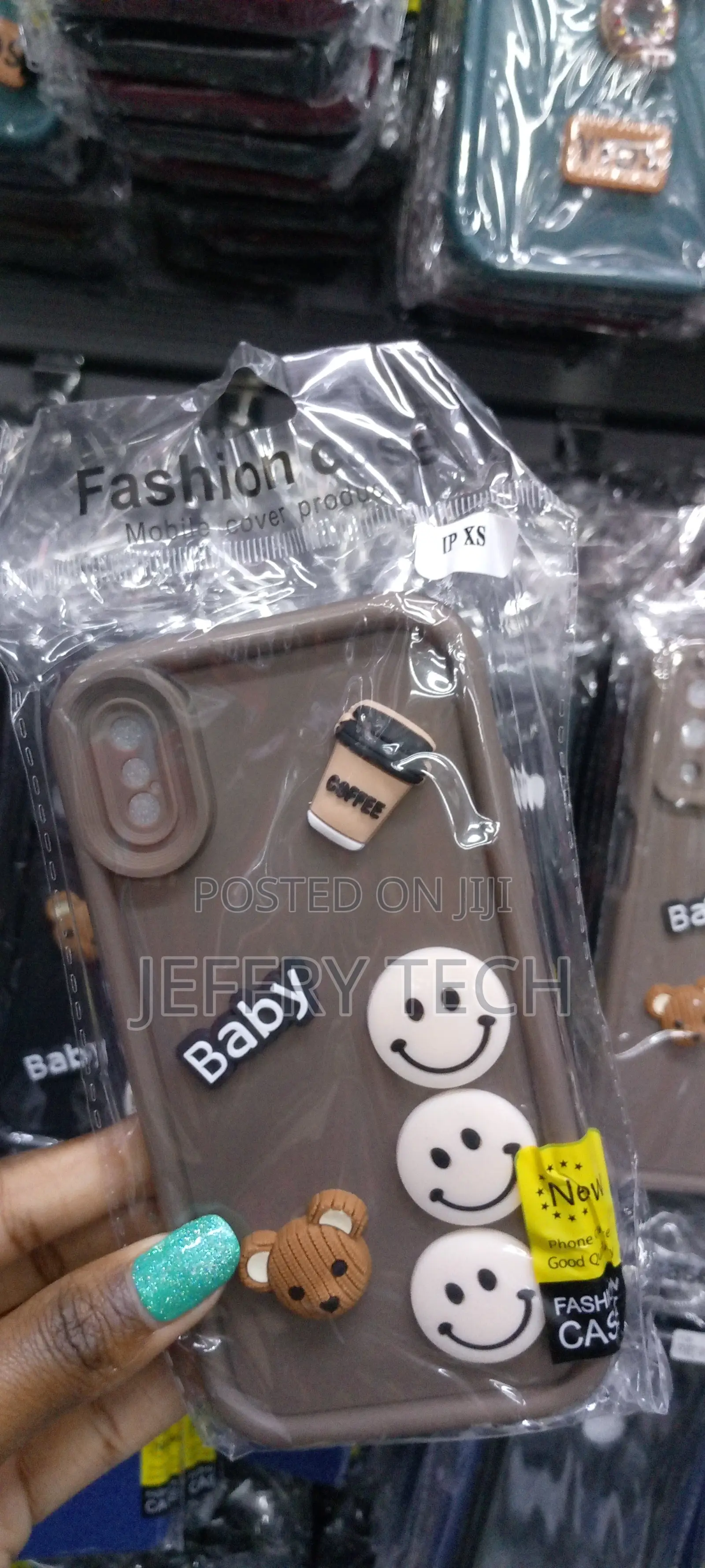 3D Cartoon Coffee Silicone Case for iPhone Xs -Brown-
