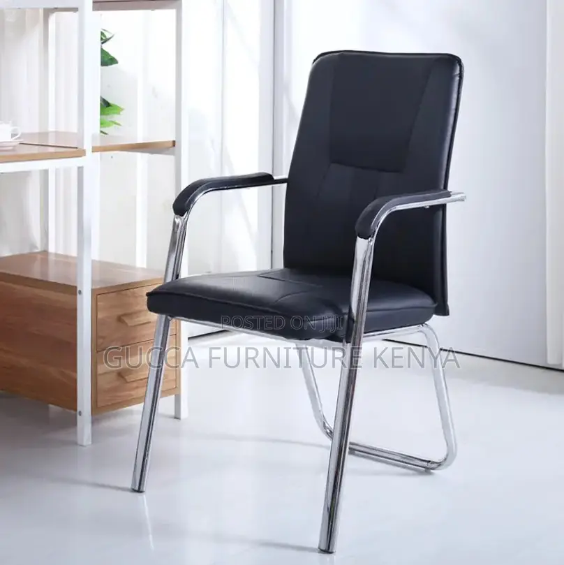 Office Chair: Black PU Leather Office Guest Chair