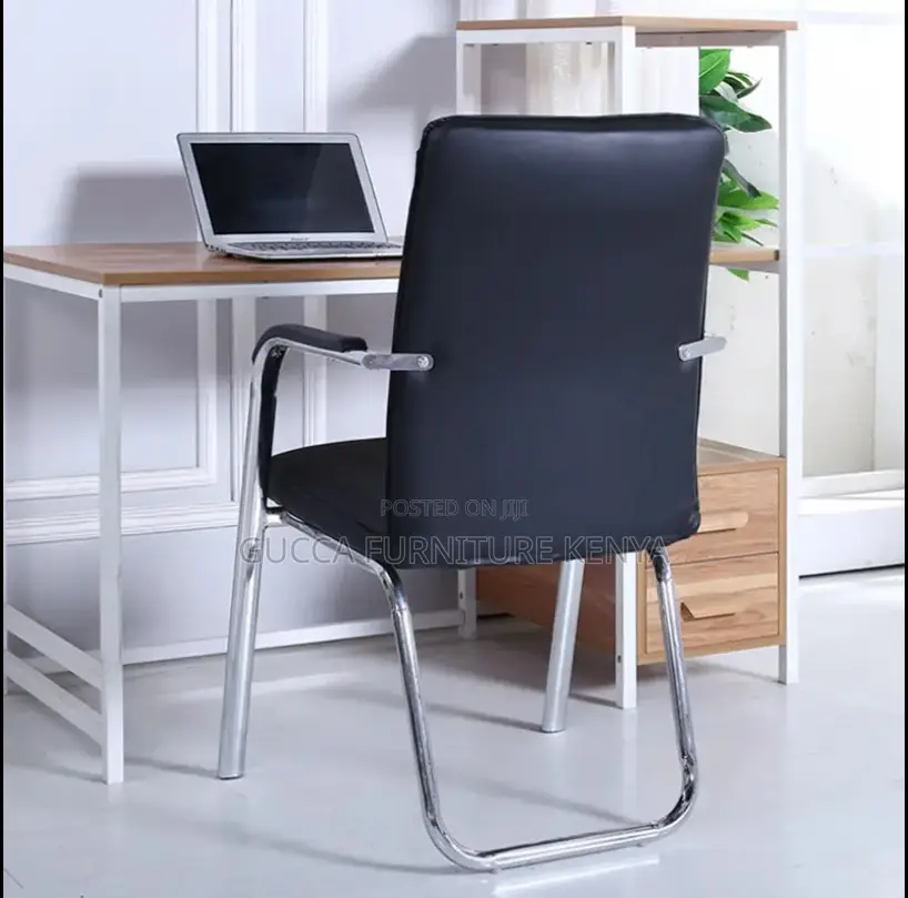 Office Chair: Black PU Leather Office Guest Chair