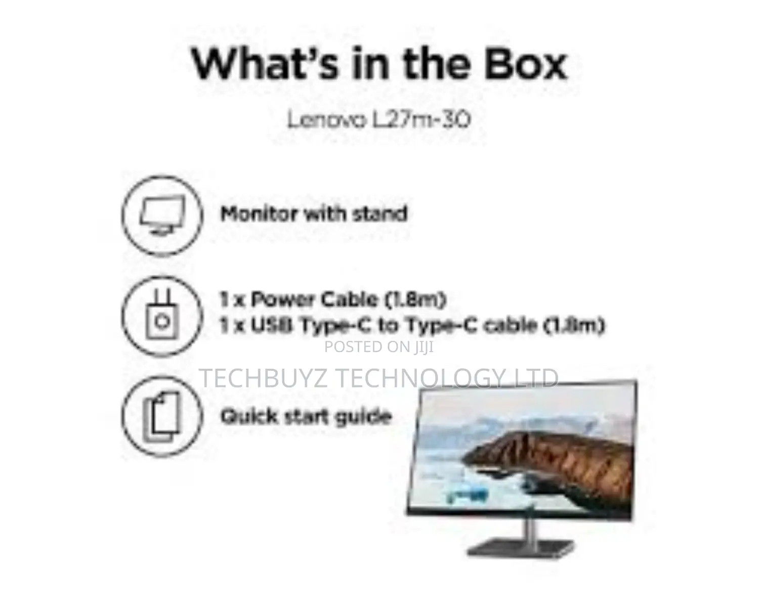 Lenovo L27m-30 27" (1920x1080) IPS RAVEN BLACK Monitor