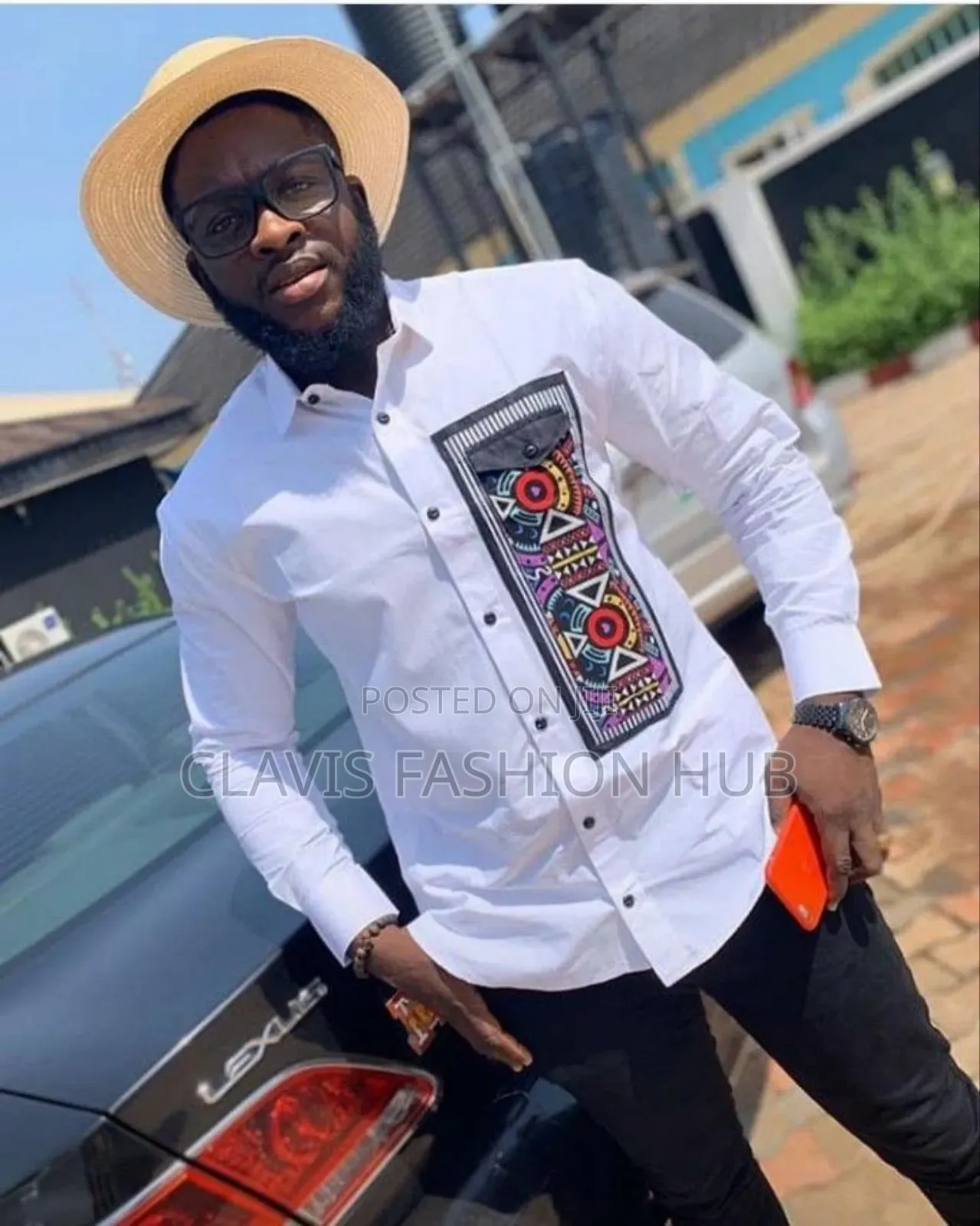 White Shirt With Dashiki Print
